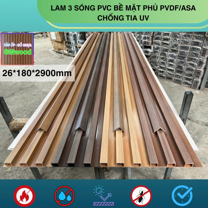 Lam 3 sóng PVC bề mặt phủ PVDF/ASA chống tia UV