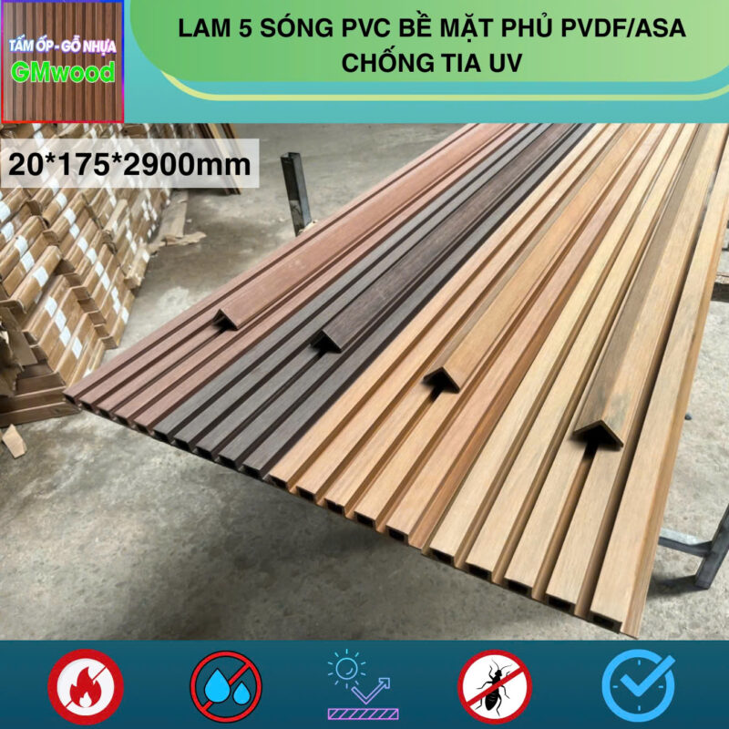 Lam 5 sóng PVC bề mặt phủ PVDF/ASA chống tia UV